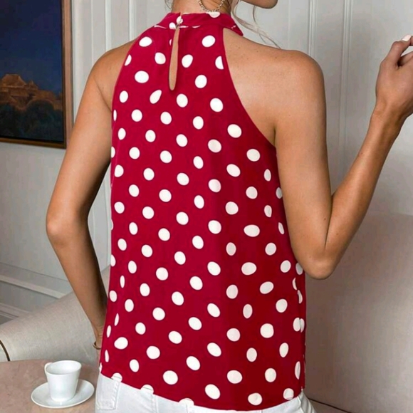 Privé Women's Elegant Office Commute Polka Dot Print Halter Shirt - Picture 2 of 5